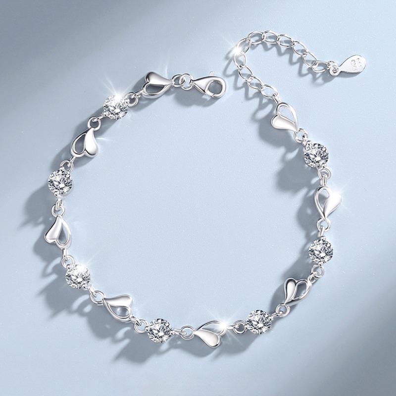 925 Silver Heart Shaped Bracelet For Women Retro Korean Versatile Zircon Charm Bracelets Party Jewelry Gifts