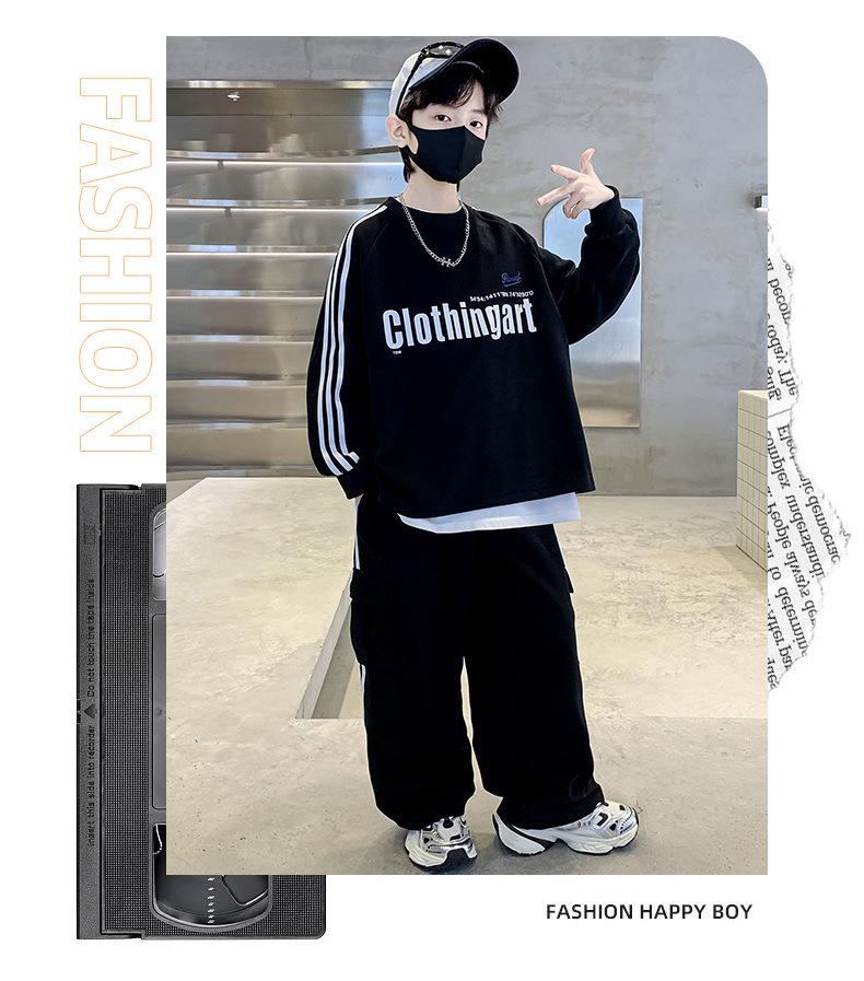 Boys' 2025 Stylish Fleece-Lined Outfit Set: Spring/Autumn Sports Sweatshirt for Big Kids