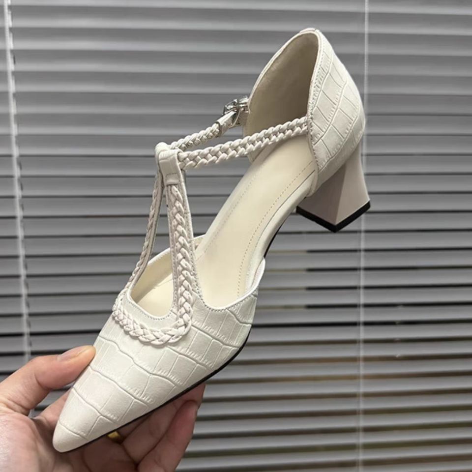 Fashion 2025 Weaving Style New Fairy Style Versatile Korean Version Bag Head Sandals Women Wear Thick Heels High Heels Women's Sandals