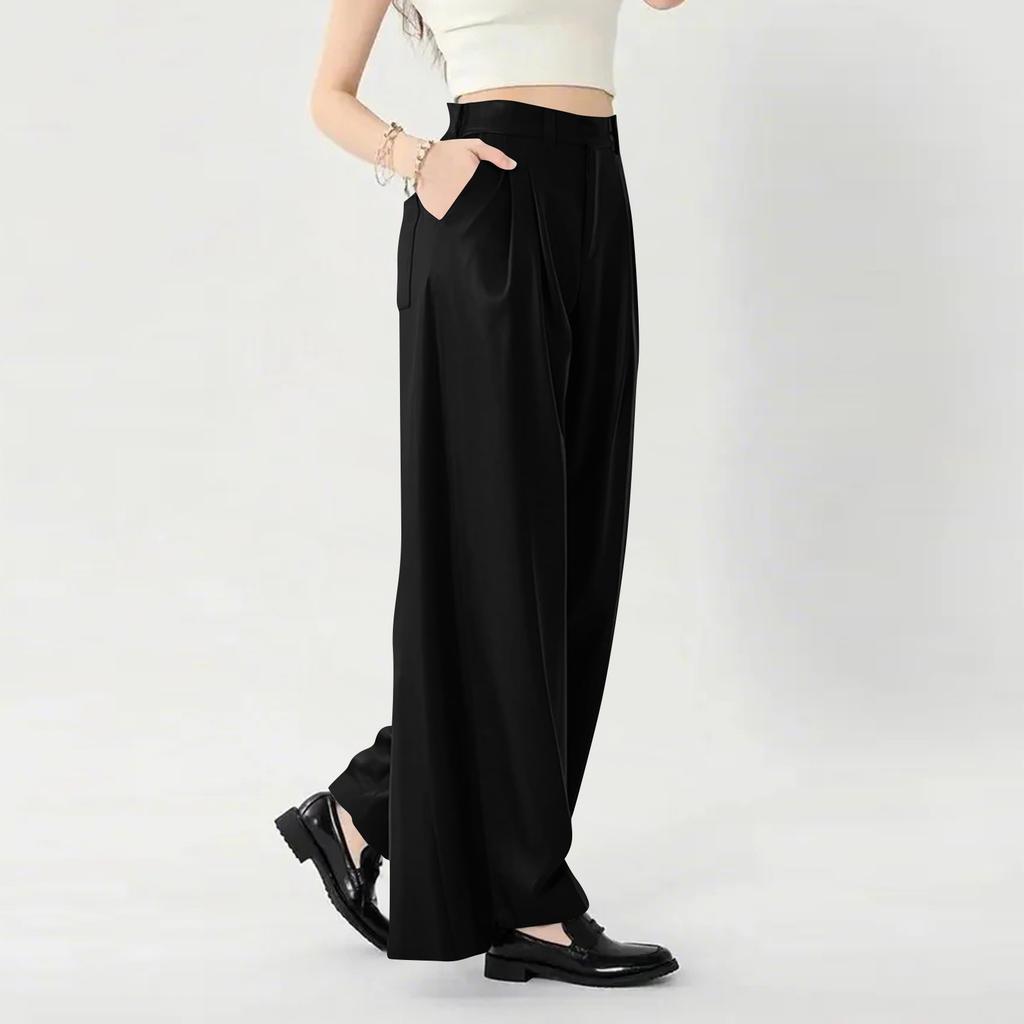 Women's High Waist Wide Leg Palazzo Pants Elegant Pleated Trousers for Office, Casual, and Formal Occasions