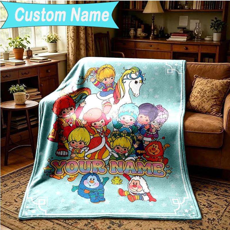 1PC Custom Name Blanket Rainbow Adventure Flannel blankets Patterns Throw Blanket All-Season Soft Gift for Couch, Bed, Camping, Birthday gifts