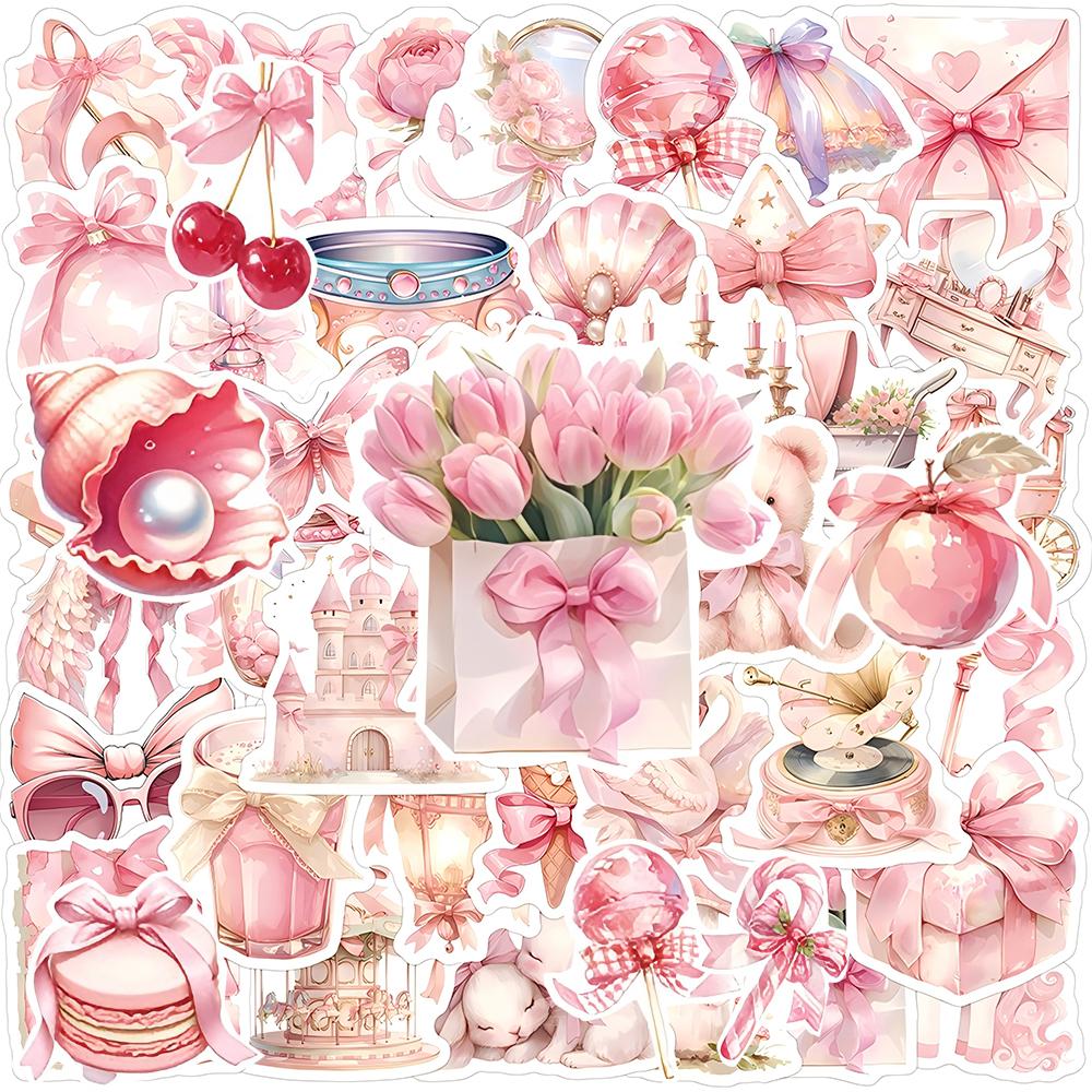 10/30/60pcs Cute Pink Coquette Art Stickers Kawaii Cartoon Decals DIY Water Bottle Notebook Fridge Aesthetics Graffiti Sticker