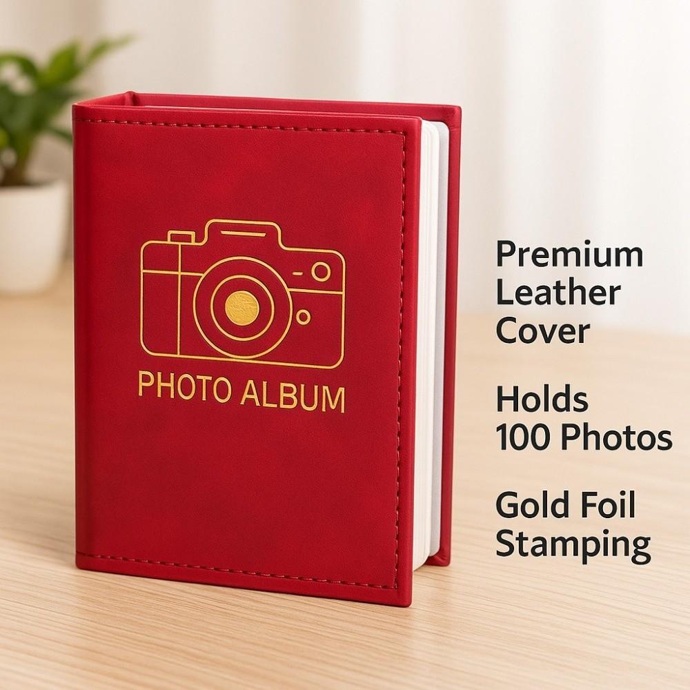 6 Inch 100 Pockets Photo Album Gold Stamped Insert Pocket Design Photo Storage Album Leather Surface Laminated Compatible