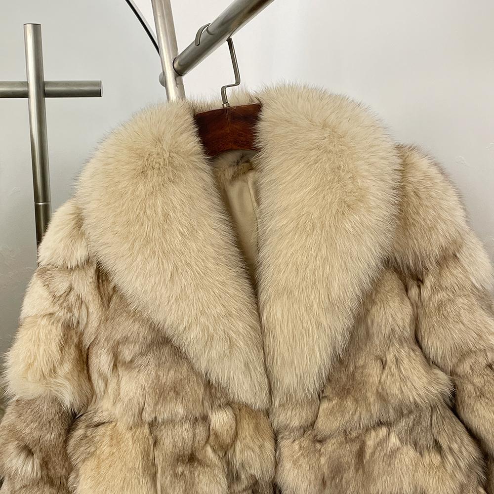 OFTBUY 2025 Luxus Echter Natürlicher Kaninchenfellmantel Winter Damen Jacke Dick Warm Damen Oberbekleidung Lässig Elegant Top