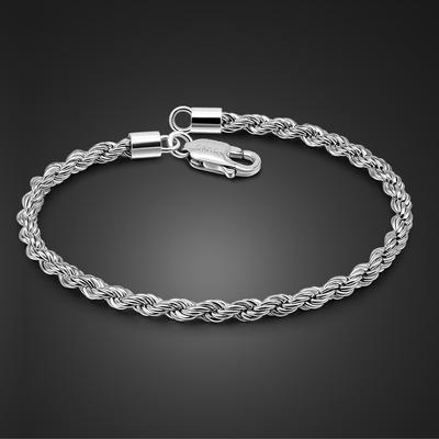 3Mm Twist Chain Bracelet Men'S And Women'S Electroplated Thick Rhodium Gold Jewelry