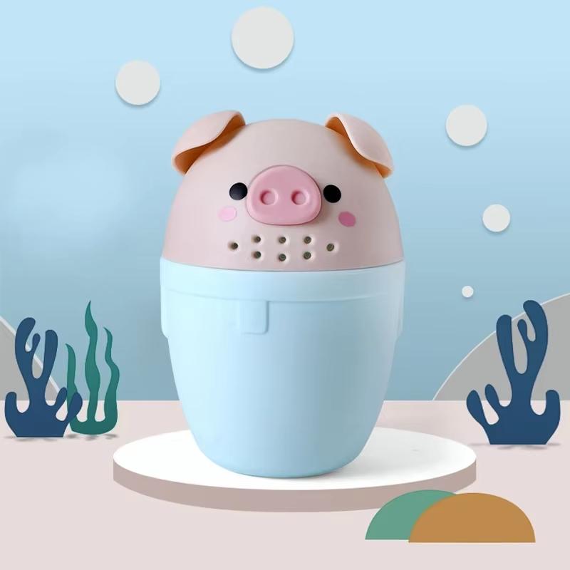 Cute Baby Shampoo Rinse Cup Baby Piggy Cartoon Bath Rinser Pail To Wash Hair and Wash Out Shampoo by Protecting Infant Eyes