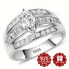 S Silver Promise Ring Women's Fashionable Luxurious Marquise-Shaped Shiny Synthetic Zircon Multi-Layer Ring Jewelry Engagement Anniversary Gift