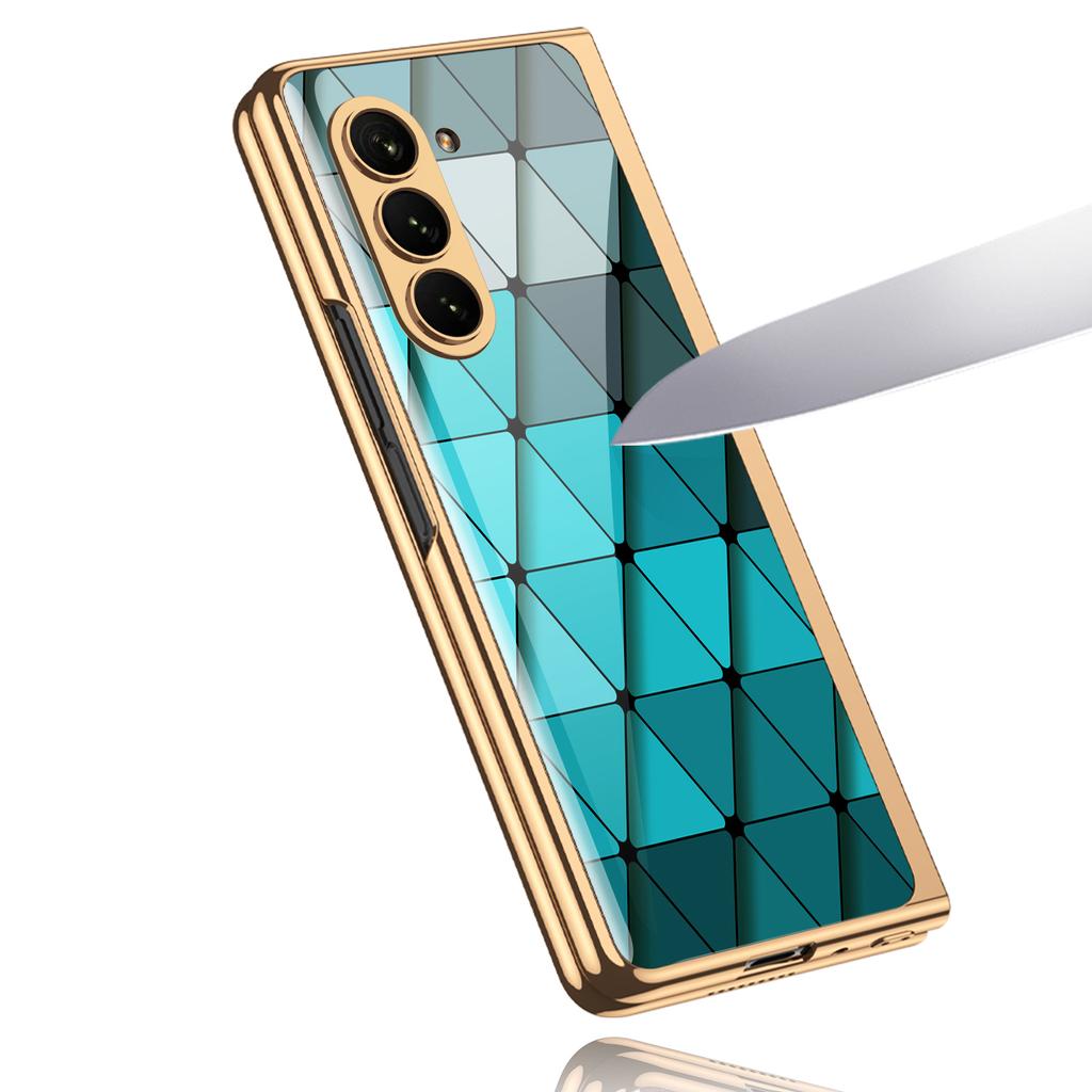 Luxury Plating Screen Glass Case For Samsung Galaxy Z Fold 7 6 5 Case Back Painted Pattern Glass Plastic Cover For Galaxy Z Fold 6