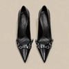 Women's Fashion Thin Heel Shoes Autumn New Pointed Head Shallow Mouth Metal Buckle a Slip-on High Heels