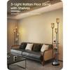 Boho Floor Lamp with Shelves and Foot Switch 3-Light Standing Lamp in Rustic Brown and Yellow for Living Room Bedroom Study