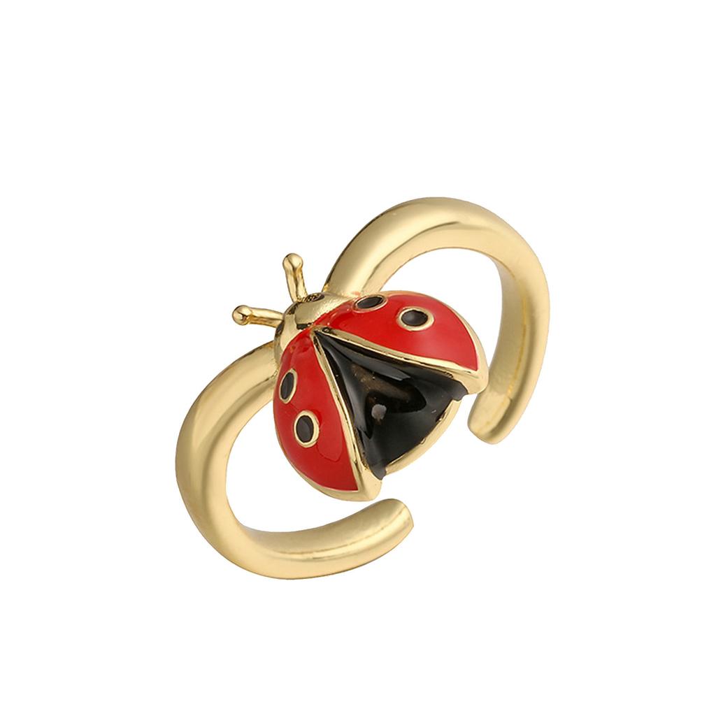 Adjustable Openable Ladybugs Ring Colorful Drip Enamel Detailing Lightweight Copper Jewelry For Women Girls Fashion Accessories