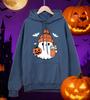 A Cute Ghost Holding A Drink Pattern Mens Hoodies Casual Autumn Pocket Streetwear Loose Hip Hop Pullovers Fleece Man Hoody