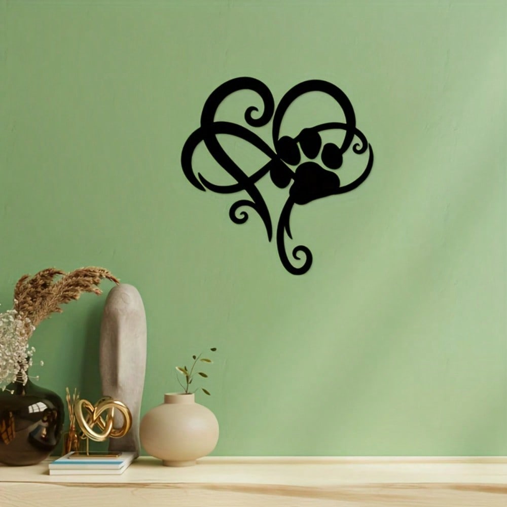Charming Heart Paw Print Metal Wall Art: Modern Laser-Cut Pet Lover Gift for Home Decor