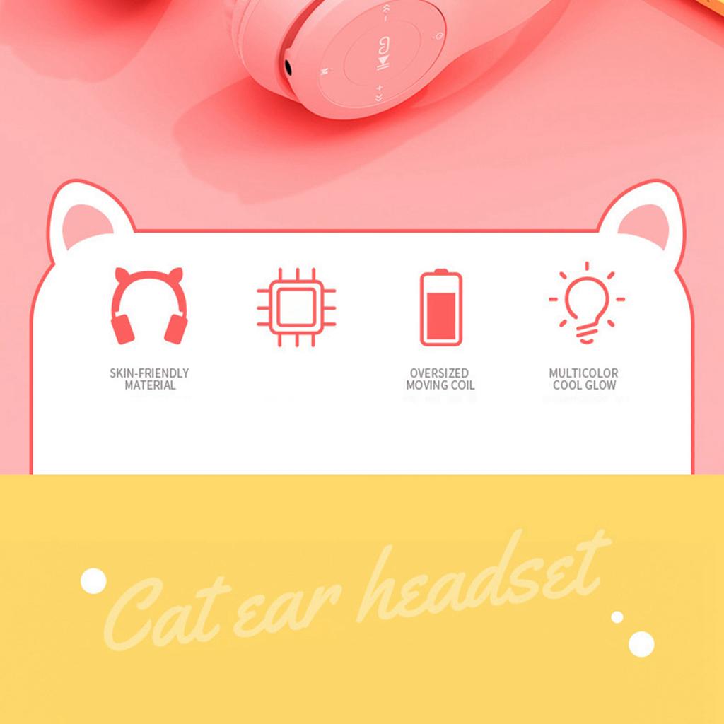 Wireless Headset Cute Cat Shape HiFi Sound Quality Luminous Stereo Bluetooth Headphones for Home School Office