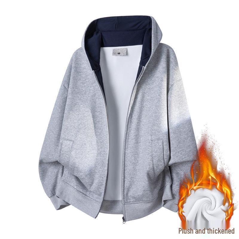 Dragon Spirit Men's Velvet Thick Winter Color Block Hoodie - Warm, Loose Casual Outerwear