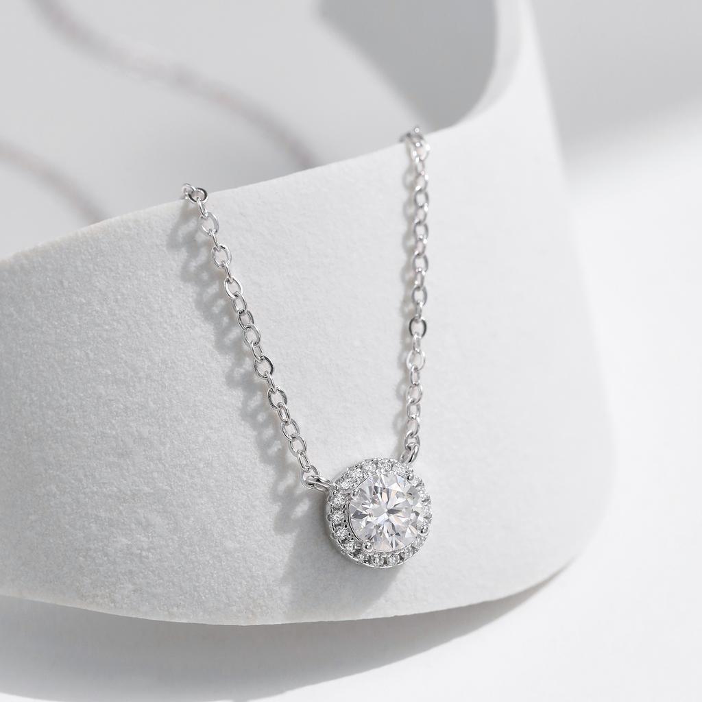 MODIAN 0.8 Carat D Classic Halo Moissanite Pendant Necklace 925 Silver Lab Diamond Wedding Jewelry For Women