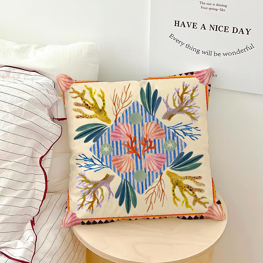 Fashion Retro Marine Life Sea Star Coral Irregular Art Soft Pillow Case for Sofa Living Room Home Office Decor Protective Covers