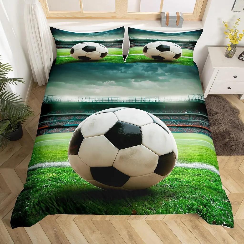 Soccer Comforter Cover For Boys Girls Vintage Football Duvet Cover Twin Black Football Field Bedding Sets Sports Theme Bed Set