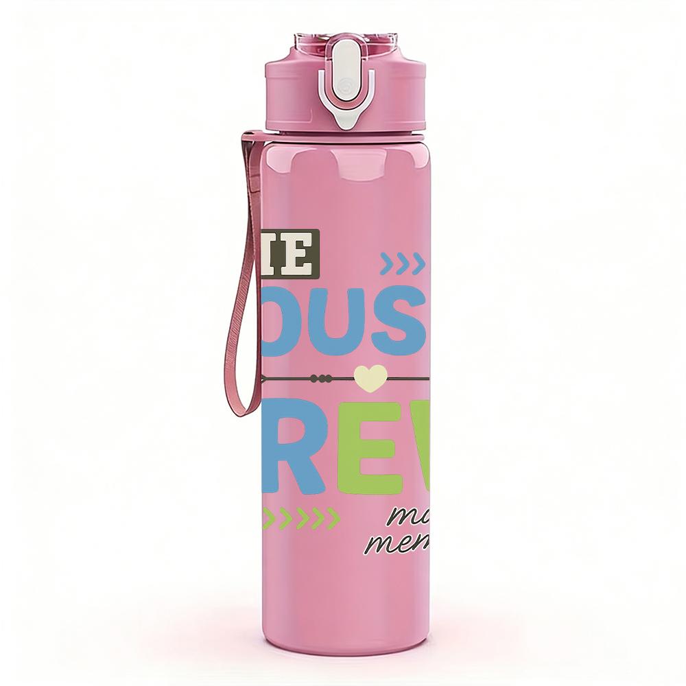 1PC Cousin Crew Color Letter Graphic,750ml Color Plastic Sports Water Bottle,Leakproof Flip Straw Lid,Suitable for Sports Office Home Use