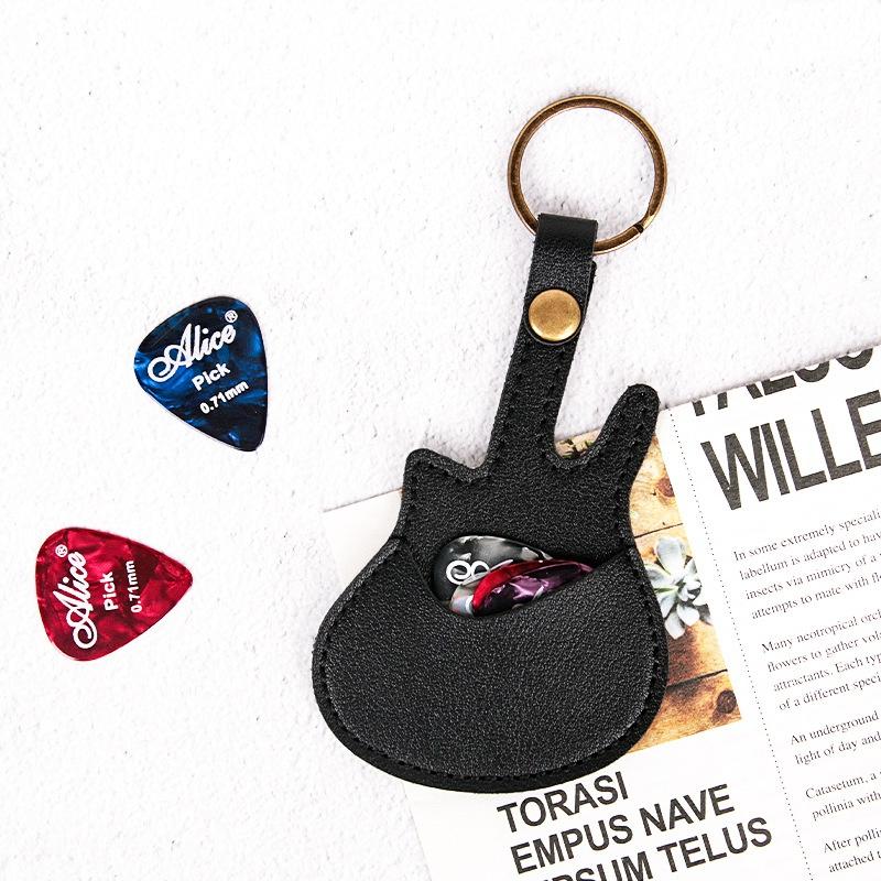 1Pc Leather Guitar Pick Bag Pick Holder Case Guitar Shape With Key Ring Guitar Accessories Instrument Accessories