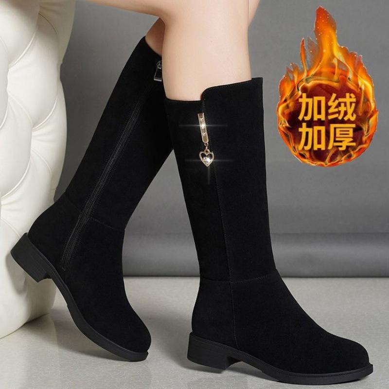 Fleece Medium Boots Women's 2025 Autumn and Winter New Matte Suede Short Boots Flat Bottom Non-slip Inner Height Increase Martin Boots