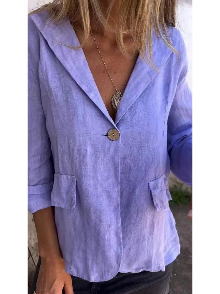 2024 Early Autumn Women's Plus Size Loose Cotton Linen Blazer with Notch Lapel Buttons