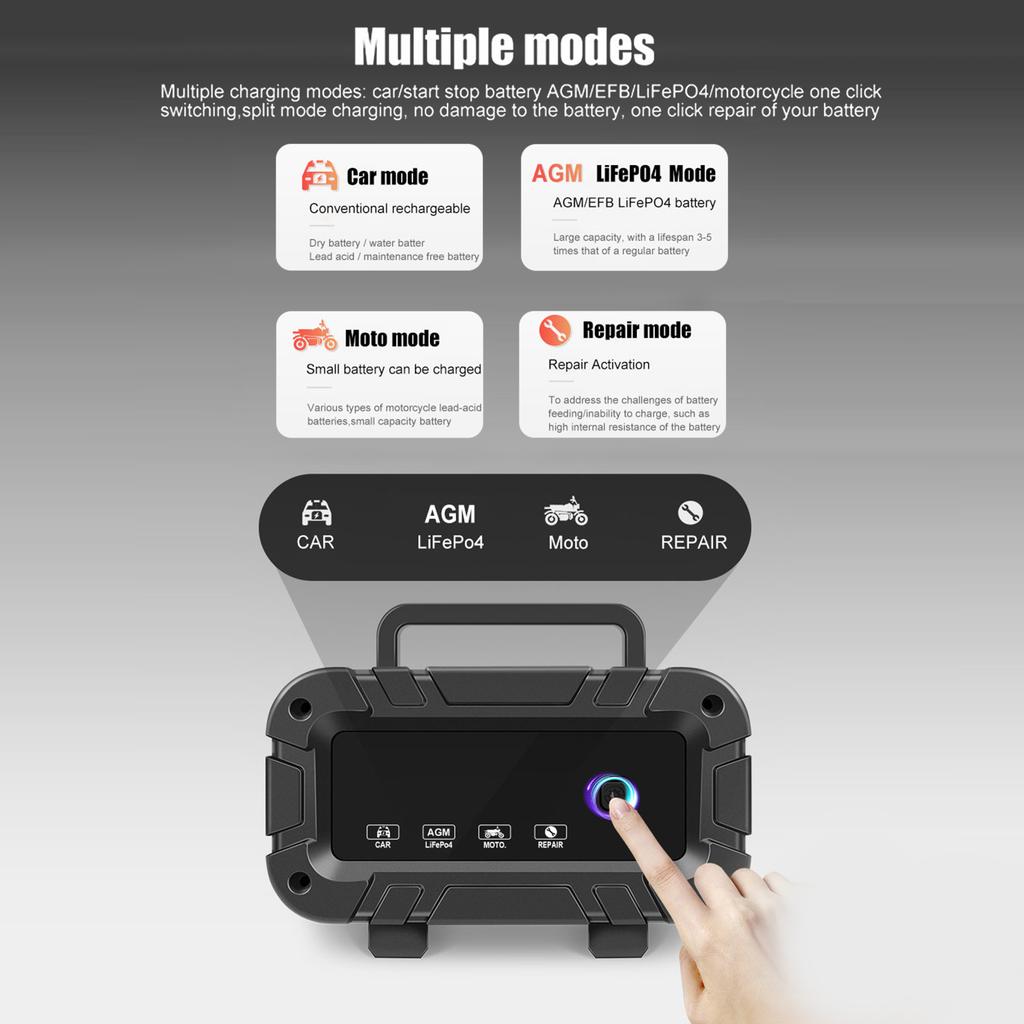 Battery Charger, 12V and 24V Smart Automatic Battery Charger with Large Display Screen, Battery Maintainer for Cars