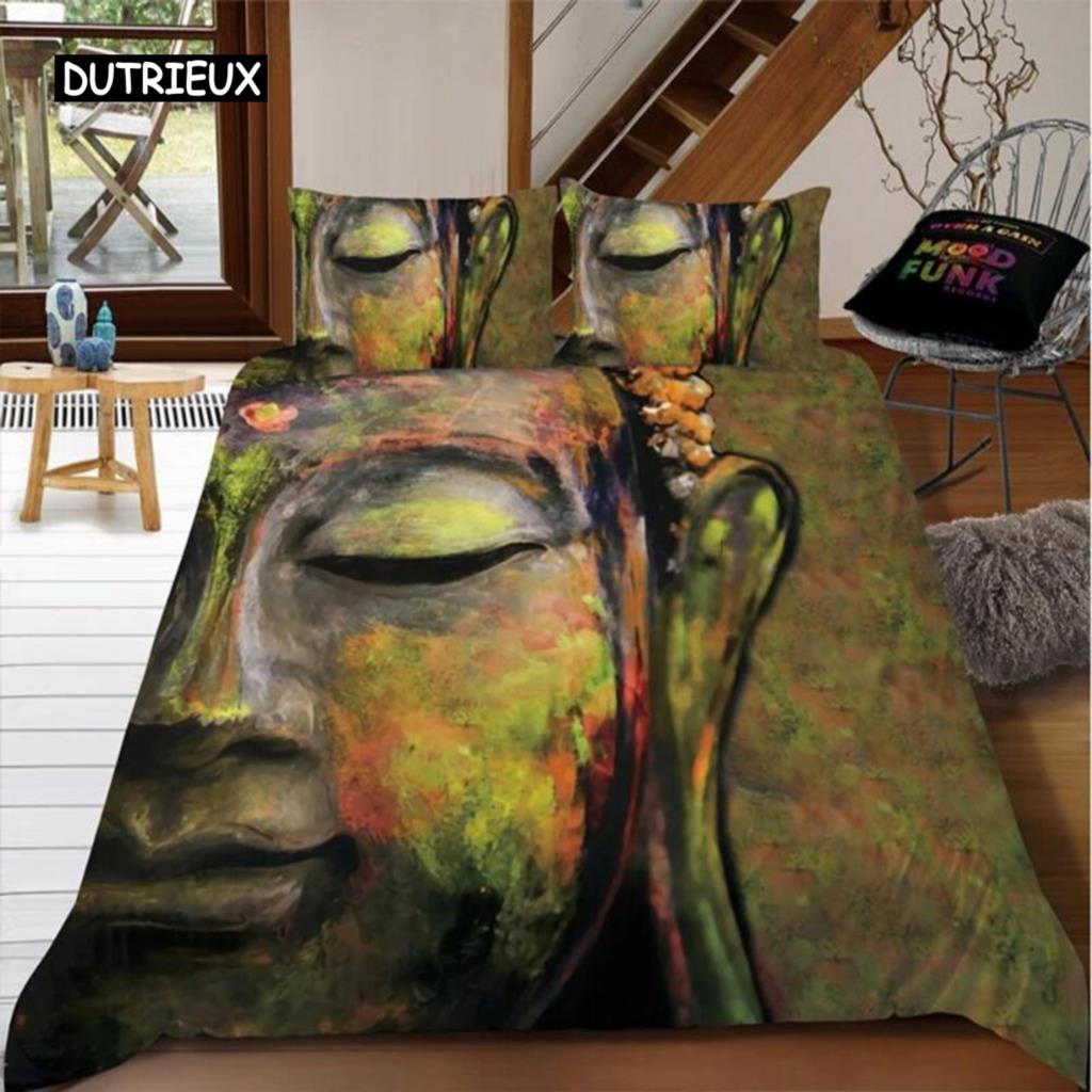 Buddha Duvet Cover Set Colorful Stone Buddha Face Twin Bedding Set For Teens Adults Queen King Double Size Polyester Quilt Cover