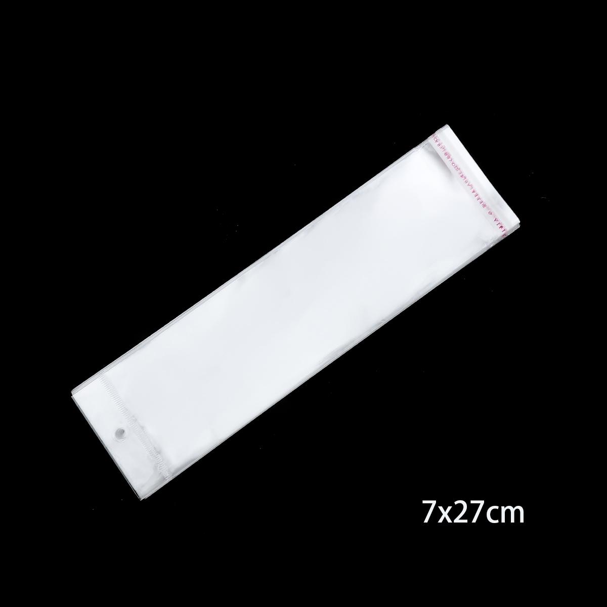 

100 шт. Прозрачный самоклеящийся пластиковый пакет для хранения OPP Poly Pack Bag с отверстием для подвешивания Сумка для розничной упаковки 7*27CM