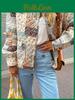 Jackets Cotton Colourful Print Retro Women Oneck Long Sleeve Single Breasted Coat Autumn Winter Lady Casual Streetwear