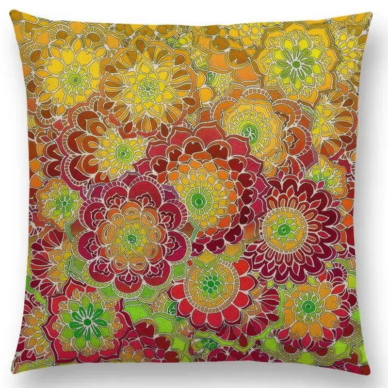 New Vivid Art Colorful Flowers Gorgeous Floral Doodle Geometry Mandala Coral Wonderland Pattern Car Cushion Cover Pillow Case