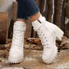 Fashion Women Boots Autumn and Winter New Belt Buckle Thick Bottom Lace-up Short Botas White Chunky High Heel Goth Platform Shoes Women