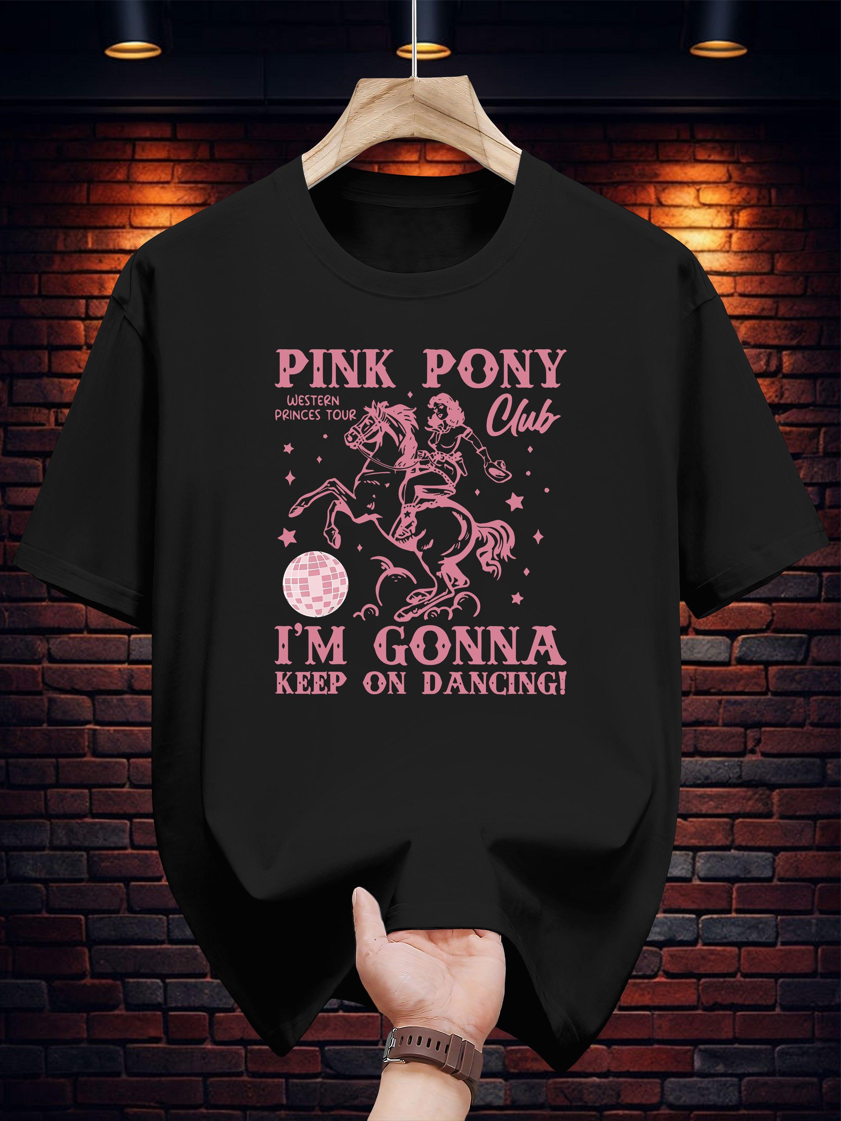 

Graphic T-shirt - Navy Blue Casual Short Sleeve Tee with Pink Pony Club & I m Gonna Keep On Dancing Print XXL