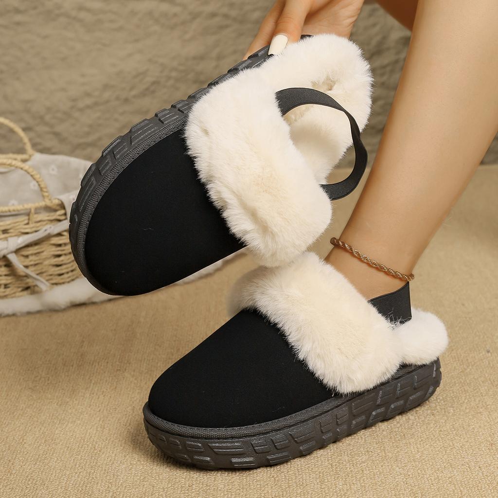 Fashion Women's Fluffy Slippers New Plush Warm Platform Shoes For Winter Indoor Heelless Semi-slippers Outdoor Non-slip Cotton Shoes