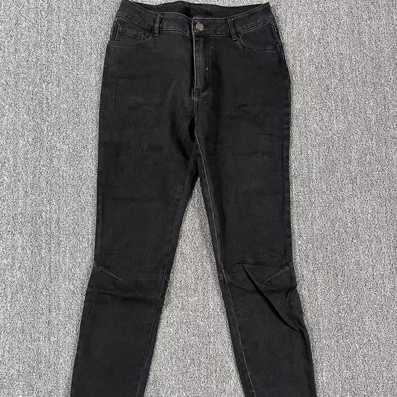 Export Pure Original Order Leftover Stock Washed Cowboy Black Cotton Stretch Slim Looking Female Ruched Skinny Trousers Casual