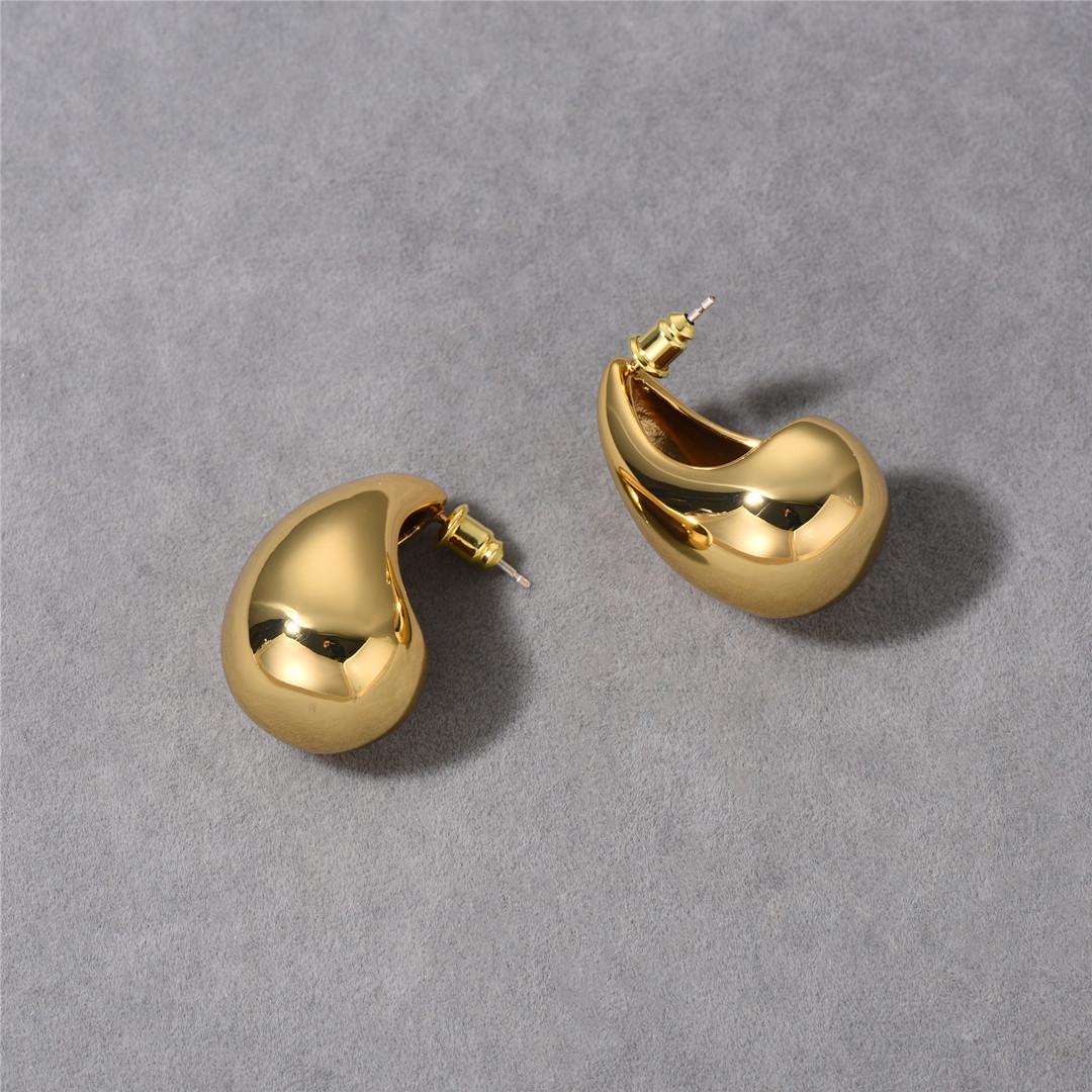 Simple Cold Wind Brass Electroplated C-Shaped Water Drop Stud Earrings S925 Silver Needle Earrings Bv Heavy Industry Hollow Earrings