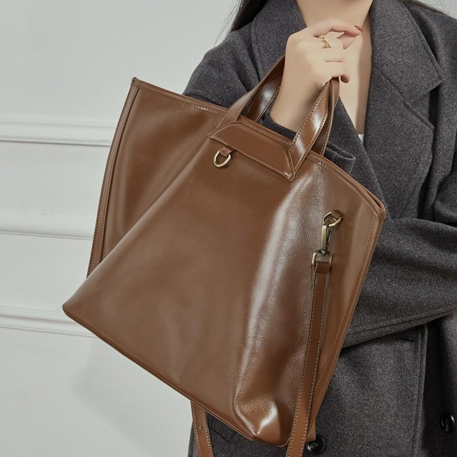 First Layer Vegetable Tanned Leather Women'S Bag Large Capacity Commuter Portable Tote Bag Shoulder Messenger Bag