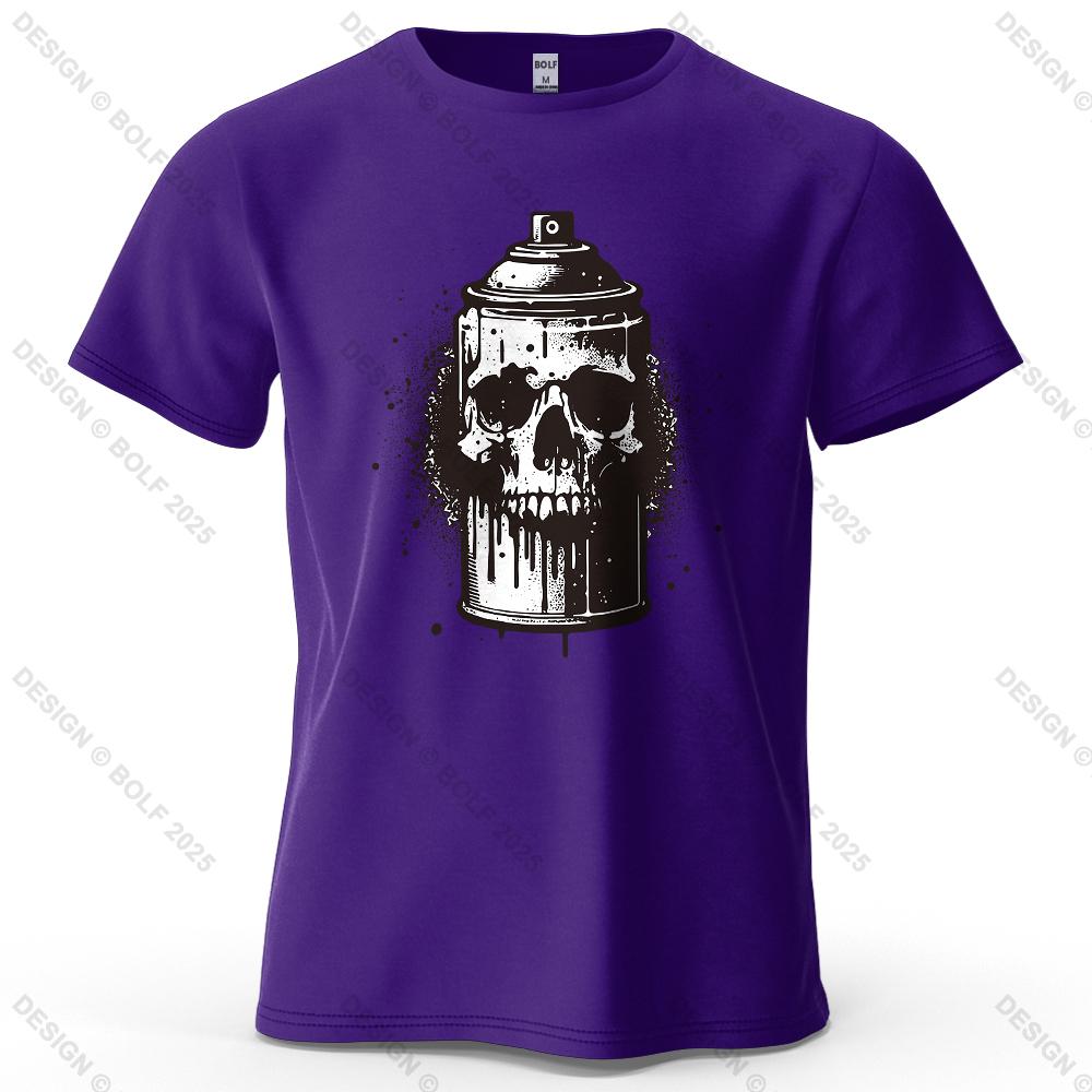 Skull Spray Can Printed Men's T-Shirt 100% Cotton Oversized Dark Graphic Tees for Women Tops Tees Casual Streetwear