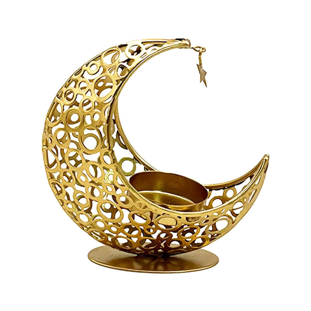 Moon Shaped Candle Holder Metal Candlestick Eid Mubarak for Hotel Party Supplies Housewarming Festival Prayer Votive Candle