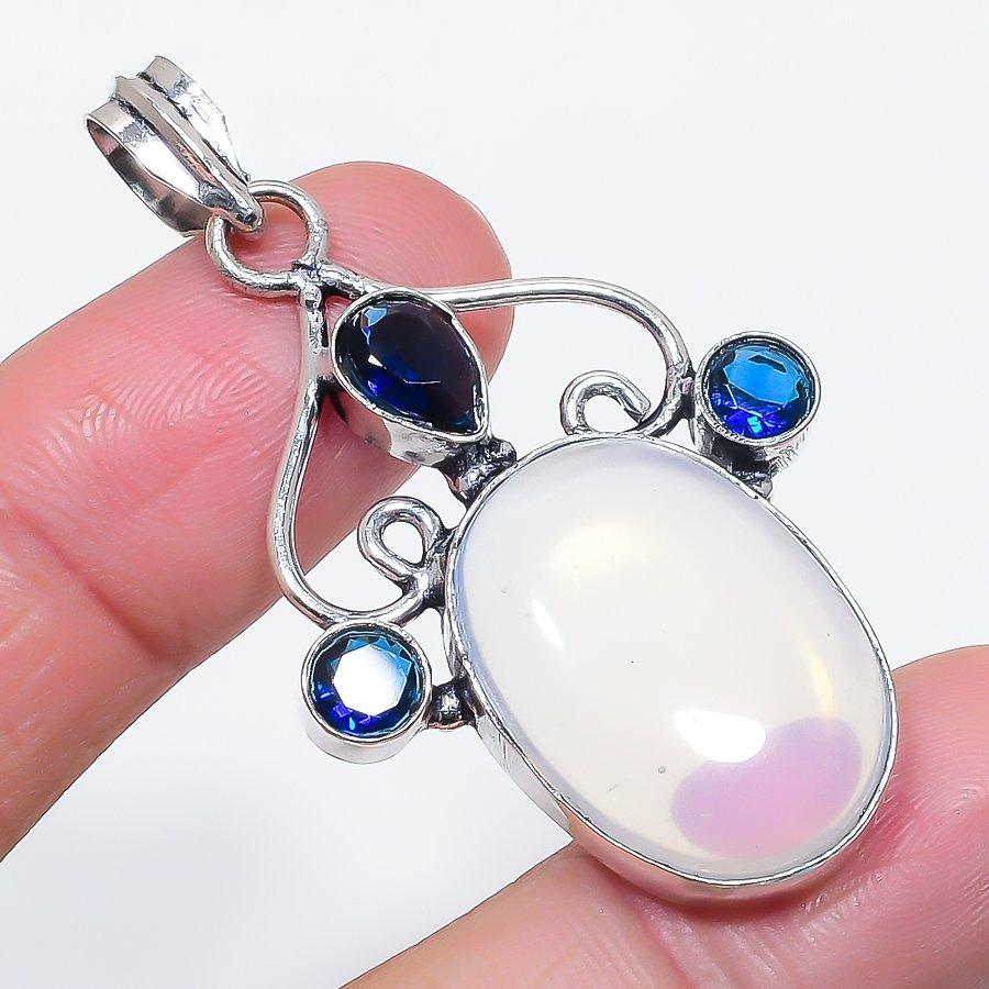 

Натуральный молочный опал, топаз 925 стерлинговое серебро ювелирная подвеска 2.21 P2c40