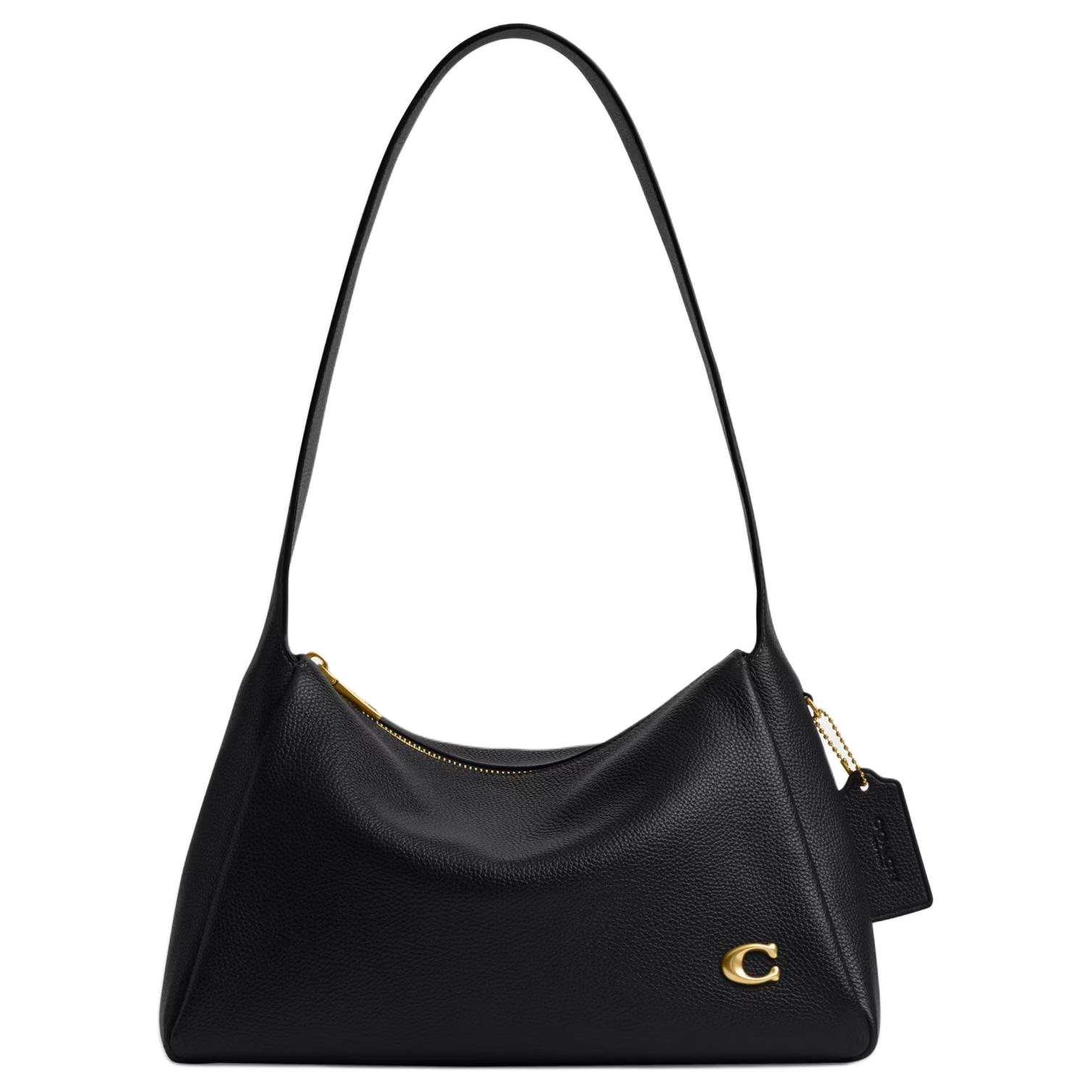 Coach Women's Grain/Black Lola 29 Classic Signature Hardware Zipper Closure Polished Pebble Leather Shoulder Bag Large Shoulder Bag Ccc45-B4bk