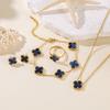 4PCS 13MM Bracelet Trèfle à Quatre Feuilles Chanceux Double Face Nacre, Boucles d'Oreilles et Bague Ensemble de Bijoux Quatre Pièces pour Femme