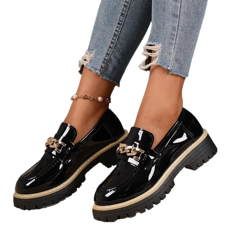 Metal Chain Low-top Shoes 2025 Autumn New Platform Muffin Kick Plus-size Loafer Girl