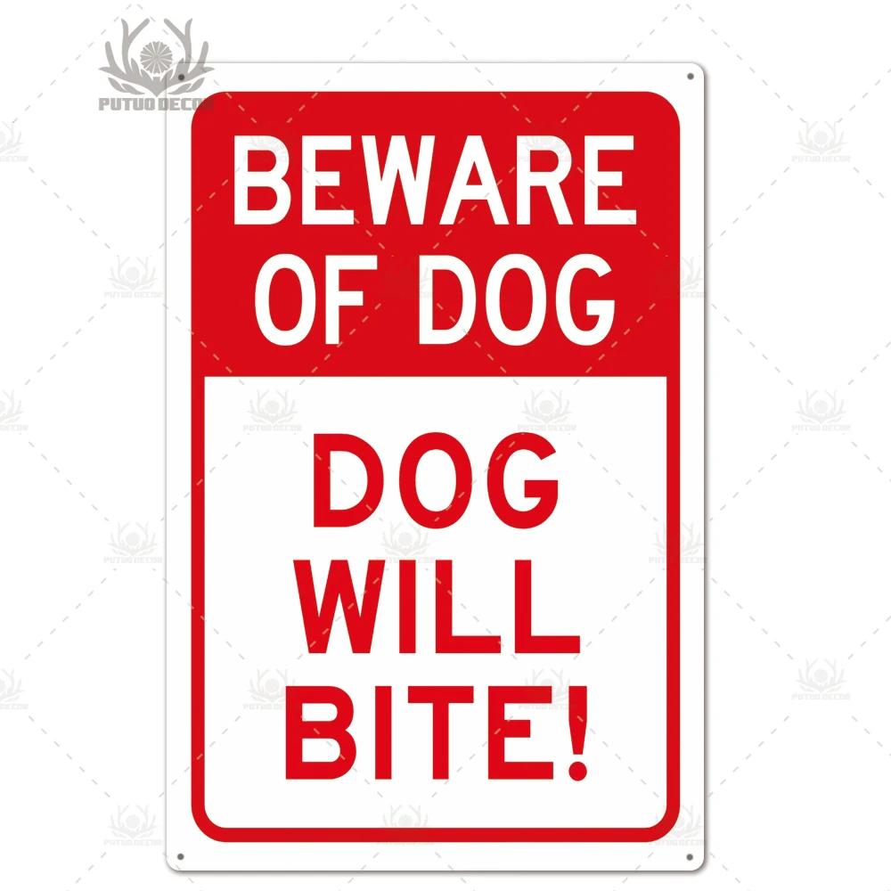 Beware Vintage Tin Sign Plaque Metal Plate Guard Dog Signs for No Trespassing Farmhouse Wall Art