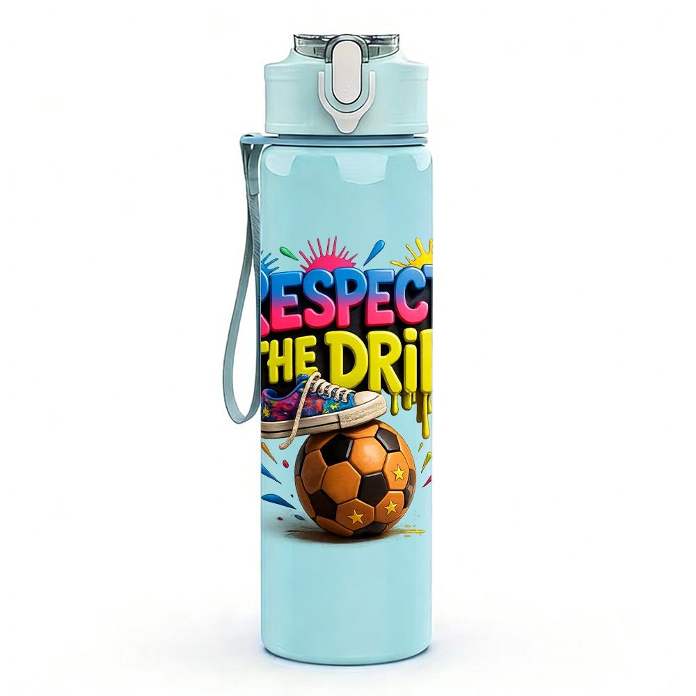 1PC Happy Birthday Soccer Theme Print 750ml Color Plastic Sports Water Bottle Leakproof Flip Straw Lid Suitable for Sports Office Home Use