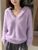 Women's Solid Color Hooded Cashmere Wool Knit Sweater - Long Sleeve Base Layer for Autumn & Winter