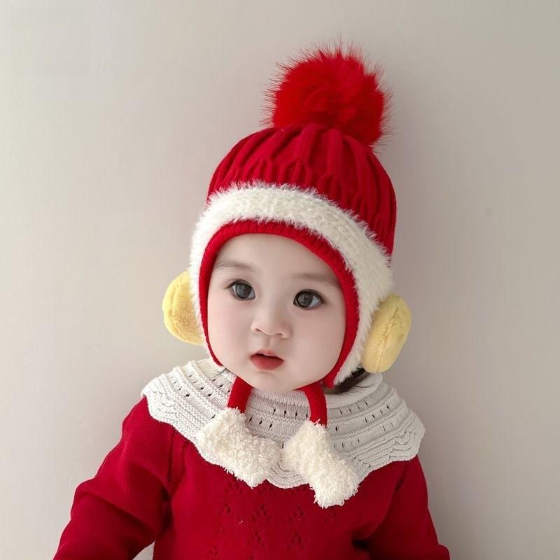 Baby Ear Protection Knit Hat With Cute Animal Design For Winter Warmth
