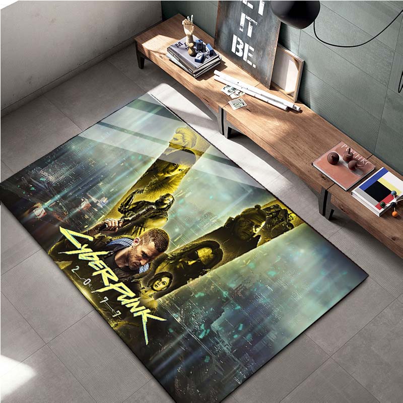 15 Velikostí Cyberpunk-2O77 Hra Oblastní Koberec, Koberec do Obývacího Pokoje Ložnice Pohovka Rohožka Domácí Dekorace, Dětská Protiskluzová Podložka na Podlahu