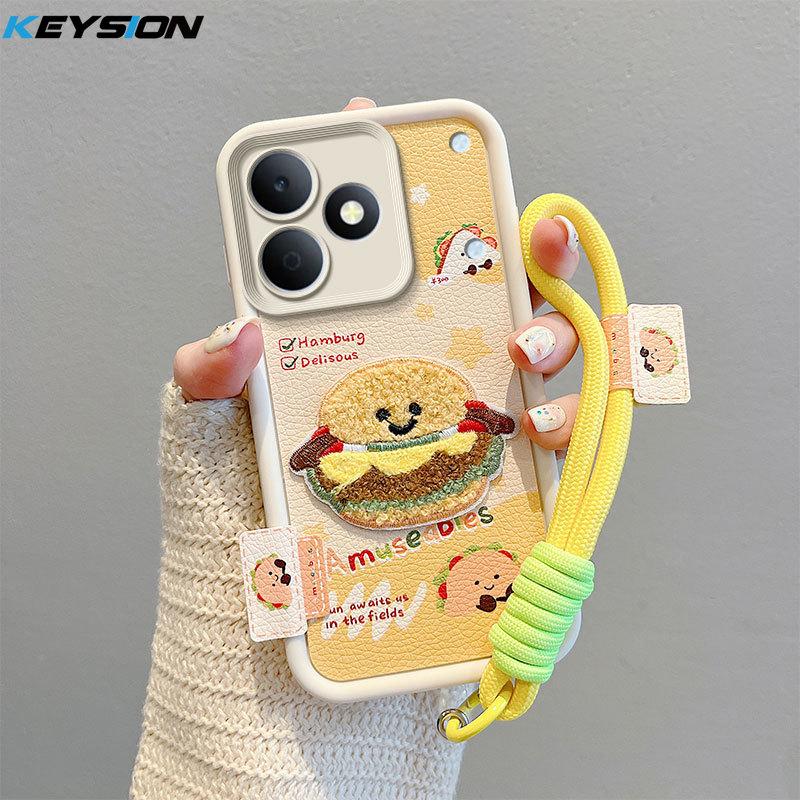 

KEYSION Cartoon Cute Plush Embroidery Case for Realme Note 80 with Lanyard Soft Silicone Shockproof Phone Cover for OPPO Realme Note 80 for Realme Note 80