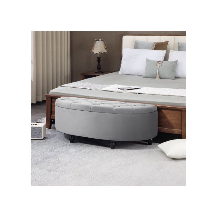 Aufbewahrungsbank - MUVOE - Hocker aus grauem Samt - 2 in 1 - Maximaler Komfort - Klassischer Stil